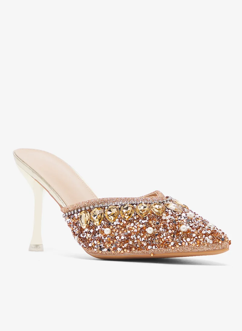 Ella Limited Edition Diamonte Rhinestone Covered  Embellished Mid Heel Sandal